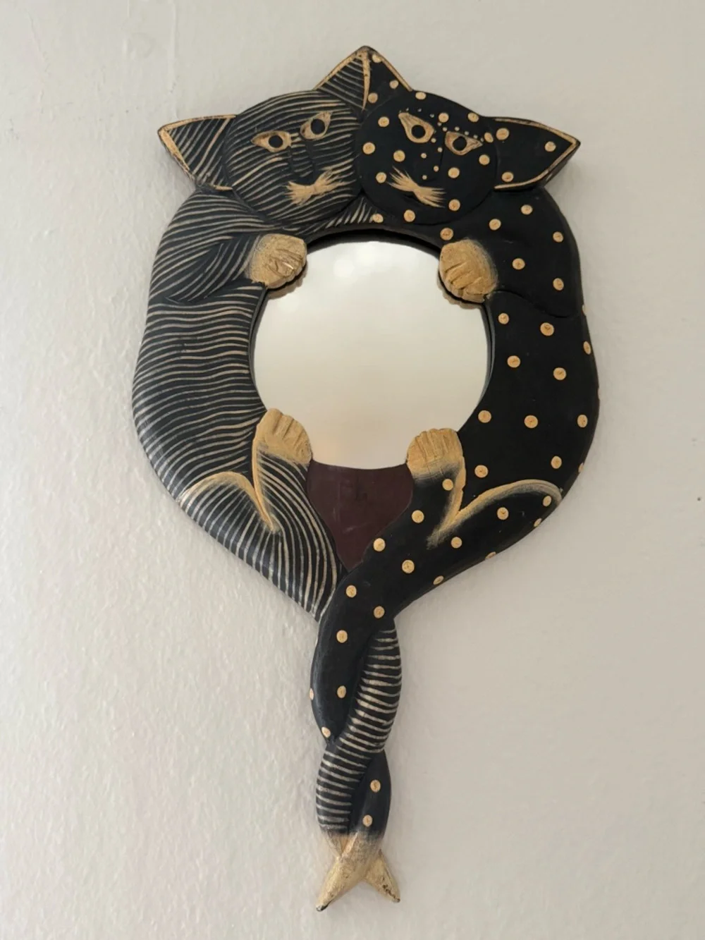 Black and Gold Cat Pair Wall Mirror - Decorative Home Accent